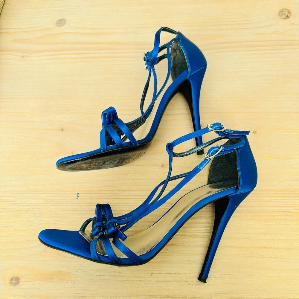 Stuart Weitzman Royal Blue Satin Strappy Heels Pumps‎ Women’s Size 10M Designer